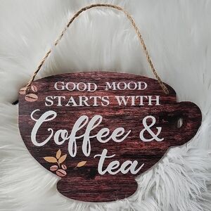 NWOT Wooden Coffee & Tea Quote Hanging Wall Decorative Sign